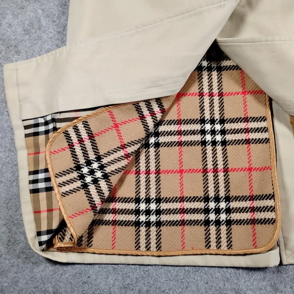 VTG Burberrys England Lane Crawford Beige Trench Coat Wool Liner Womens 6 Petite - Picture 10 of 16